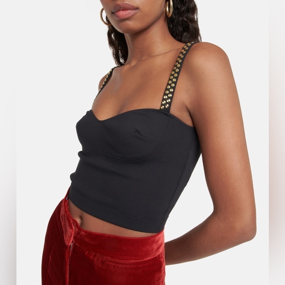 NWT Stella McCartney Sparkled Detail Scuba Top Crop Tank Studded Black Sz 38